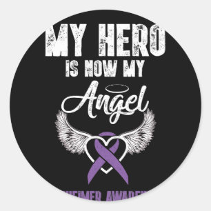 Sticker Rond Mon Héros est maintenant mon Ange Alzheimer Sensib