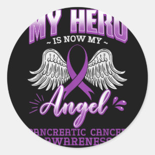 Sticker Rond Mon Héros Est Maintenant Mon Ange Cancer Pancréati