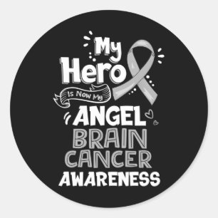 Sticker Rond Mon Héros Est Maintenant Mon Ange Cerveau Cancer S