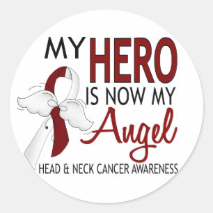 Sticker Rond Mon Héros Est Mon Ange Tête Et Cancer Du Cou