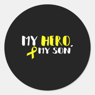 Sticker Rond Mon Héros Mon Fils - Gold Ruban Cancer de l'Enfanc