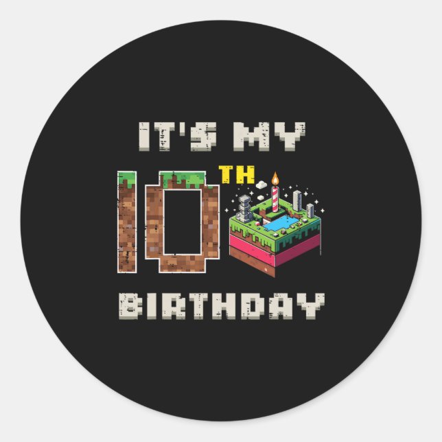 Sticker Rond Mon jeu pixel de 10 ans d'anniversaire 10 Gâteau G (Devant)