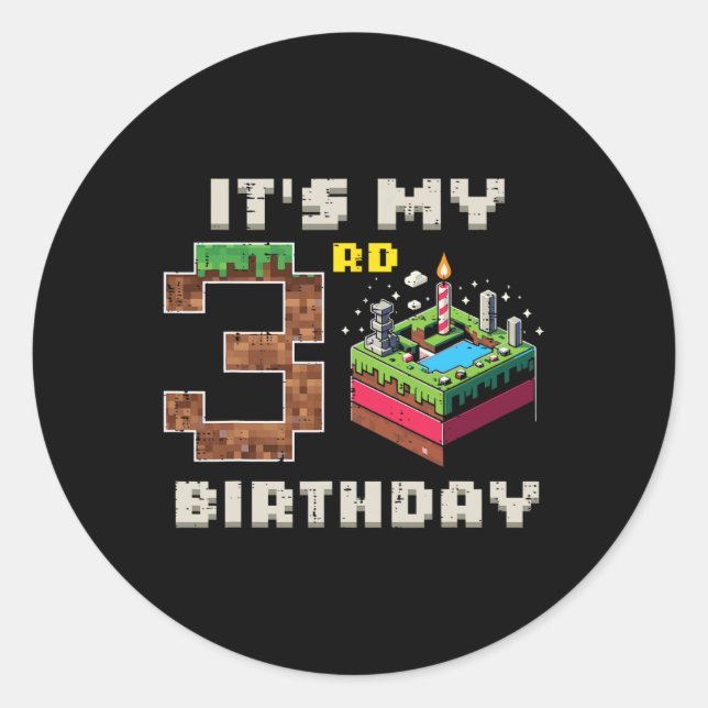 Sticker Rond Mon jeu pixel de 3ème anniversaire 3 gâteau vidéo  (Devant)
