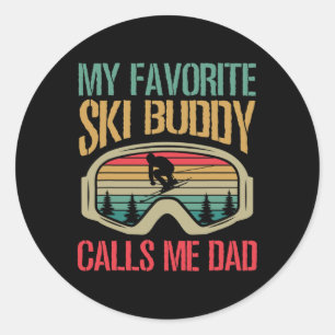 Sticker Rond Mon meilleur pote de ski m'appelle Papa Skiing Dad
