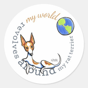 Sticker Rond Mon monde Rat Blanc Rouge Terrier