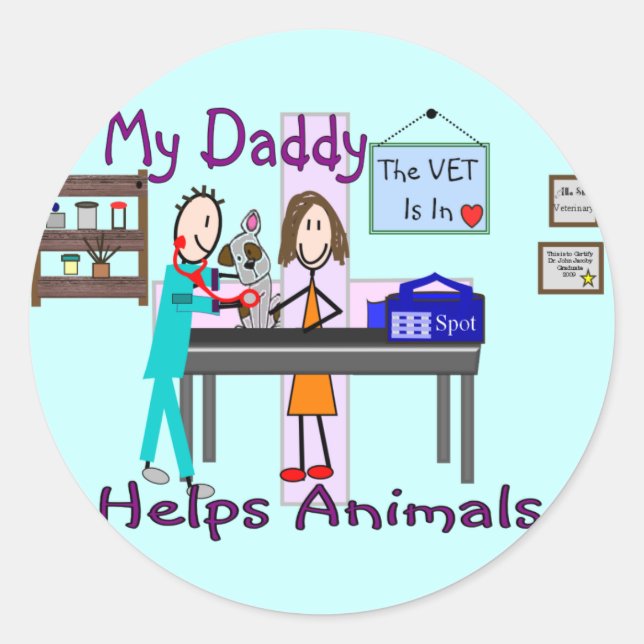 Sticker Rond Mon papa aide les animaux — Chemises pour enfants  (Devant)