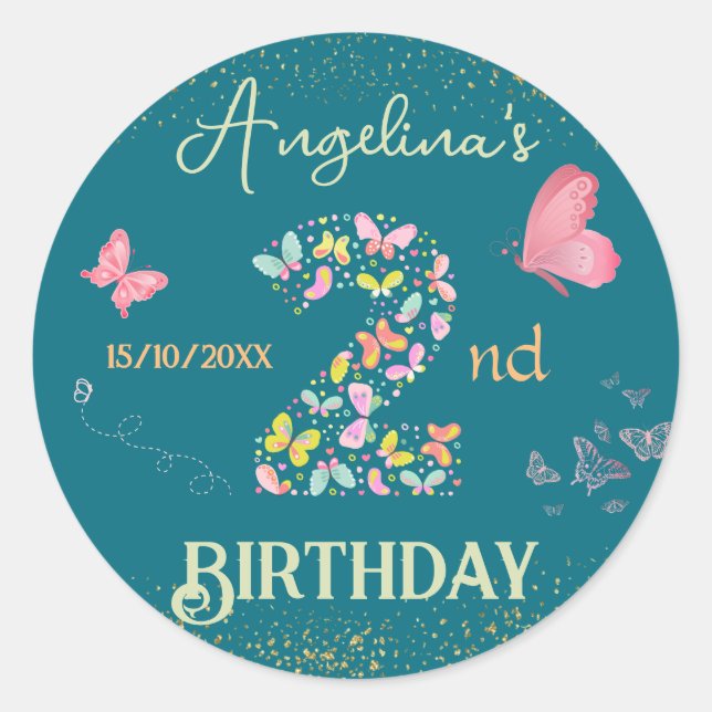 Sticker Rond Mon papillon a deux ans : papillon voletant (Devant)