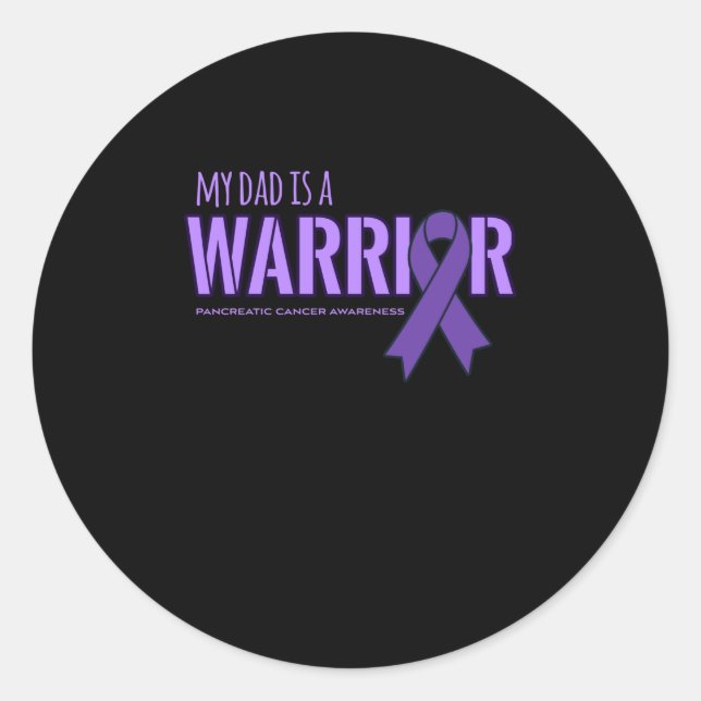 Sticker Rond Mon père est un guerrier Pancréatique Cancer Sensi (Devant)