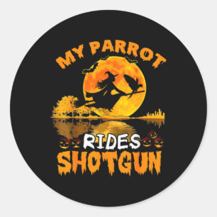Sticker Rond Mon perroquet roule Shotgun sorcier volez Broomsti