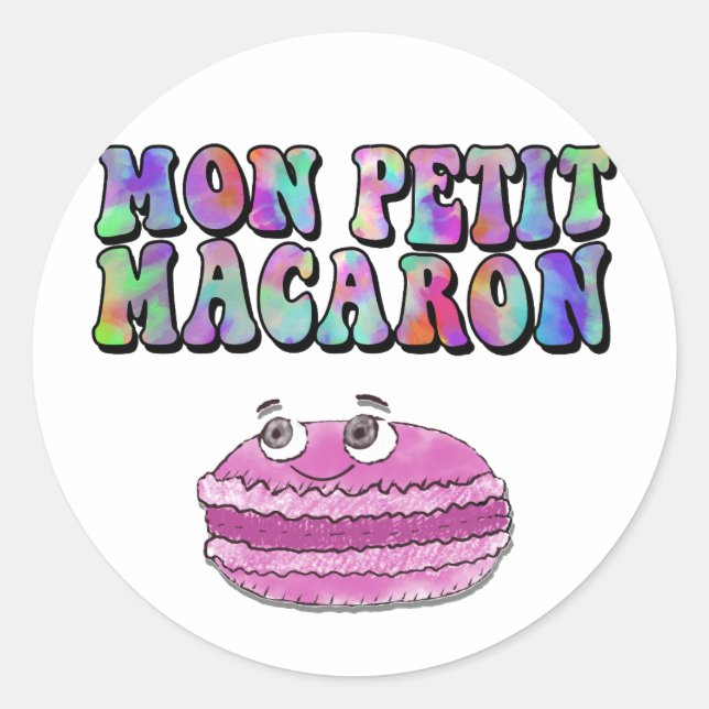 Sticker Rond Mon Petit Macaron Retro Tie Dye Texte Super (Devant)