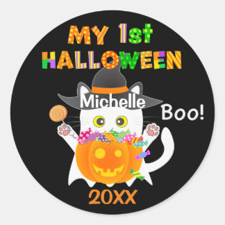 Sticker Rond Mon premier chat fantôme Halloween