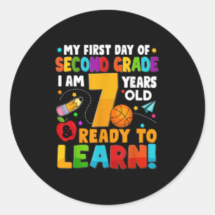 Sticker Rond Mon Premier Jour De 2E Année Prêt À Apprendre Le K
