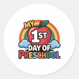 Sticker Rond Mon premier jour d'école maternelle pomme arc-en-c