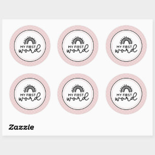 Sticker Rond Mon premier mot arcs-en-ciel et points de repère é