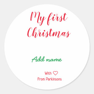 Sticker Rond Mon premier Noël ajouter nom de famille nom de fam