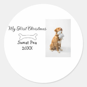 Sticker Rond Mon premier Noël animal de compagnie photo nom ann