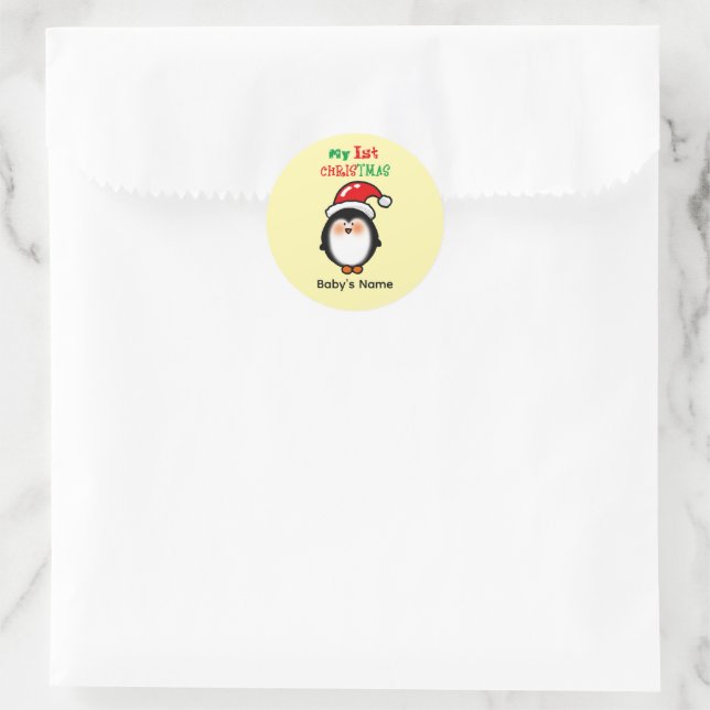 Sticker Rond Mon Premier Noël Mignon Manchot (Sac)