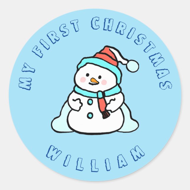 Sticker Rond Mon premier Noël | Snowman Custom Blue (Devant)
