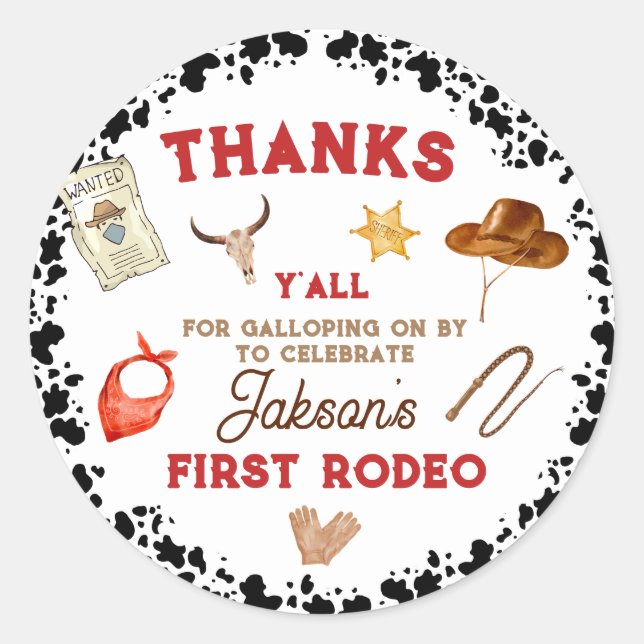 Sticker Rond Mon premier Rodeo Cowboy 1er anniversaire (Devant)
