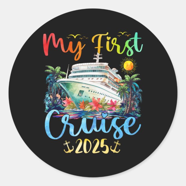 Sticker Rond Mon premier voyage de croisière 2025 pour enfants  (Devant)