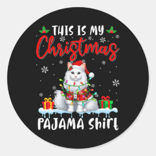 Sticker Rond Mon Pyjama Père Noël Chat Animaux de Noël Lumières