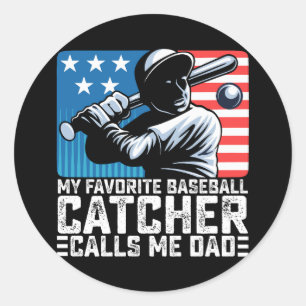 Sticker Rond Mon receveur de baseball préféré m'appelle papa pè