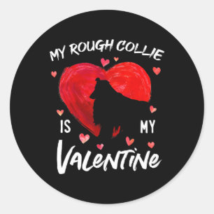 Sticker Rond Mon Rough Collie est mon cœur de la Saint-Valentin