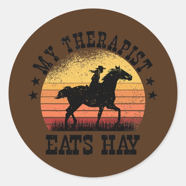Sticker Rond Mon Thérapeute Mange Hay Cowgirl Rodeo Barrel Raci (Devant)