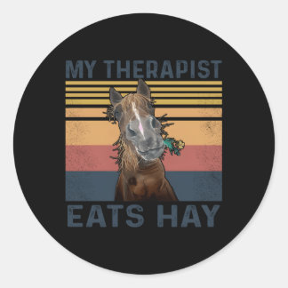 Sticker Rond Mon Thérapiste Mange Hay Horse
