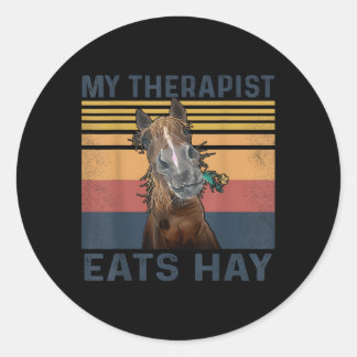 Sticker Rond Mon Thérapiste Mange Hay Horse
