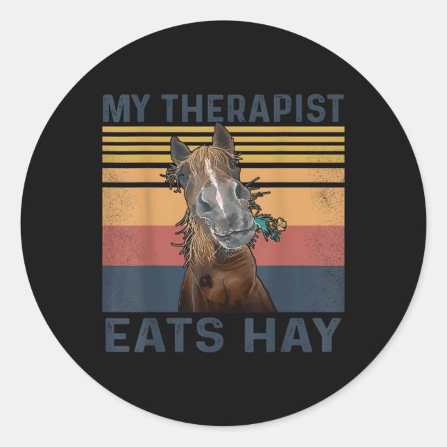 Sticker Rond Mon Thérapiste Mange Hay Horse (Devant)