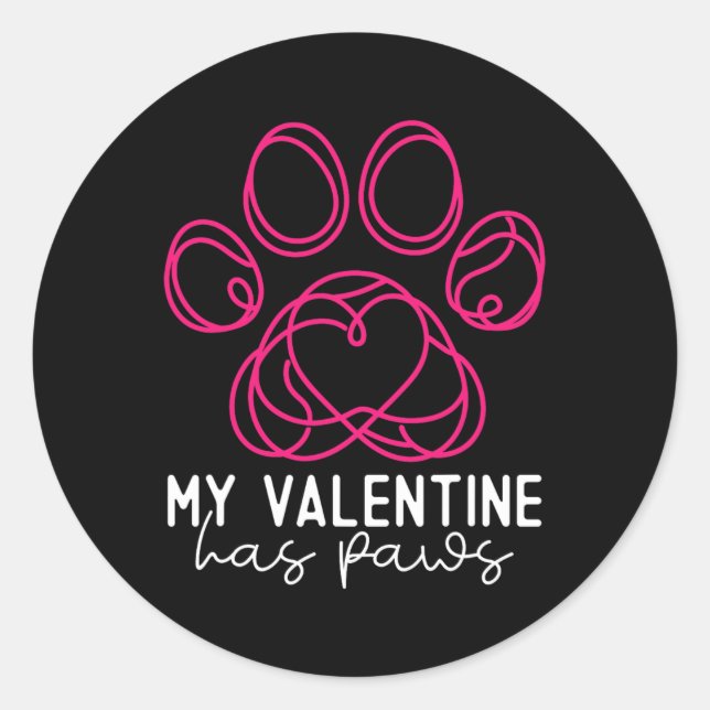 Sticker Rond Mon Valentin a des pattes - Amoureux de chien drôl (Devant)