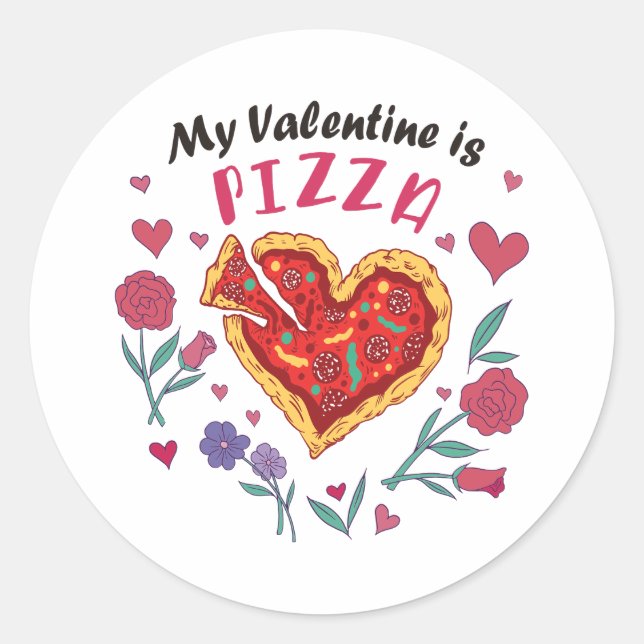 Sticker Rond Mon Valentin est une invitation à la pizza (Devant)