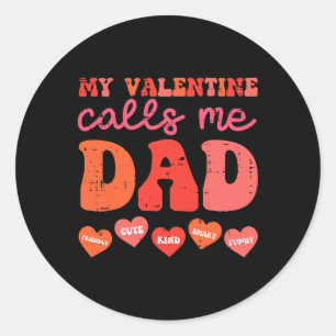 Sticker Rond Mon Valentin m'appelle Papa Rétro Groovy Famille P