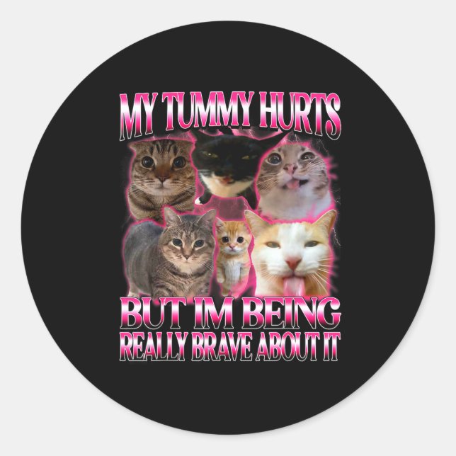 Sticker Rond Mon ventre fait mal drôle brainrot stupide chats d (Devant)