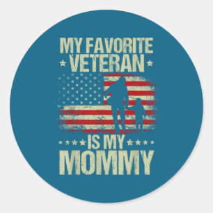 Sticker Rond Mon vétéran préféré est Mymommy drapeau américain