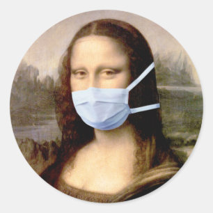 Sticker Rond Mona Lisa avec Masque Da Vinci se Payant la Tête d