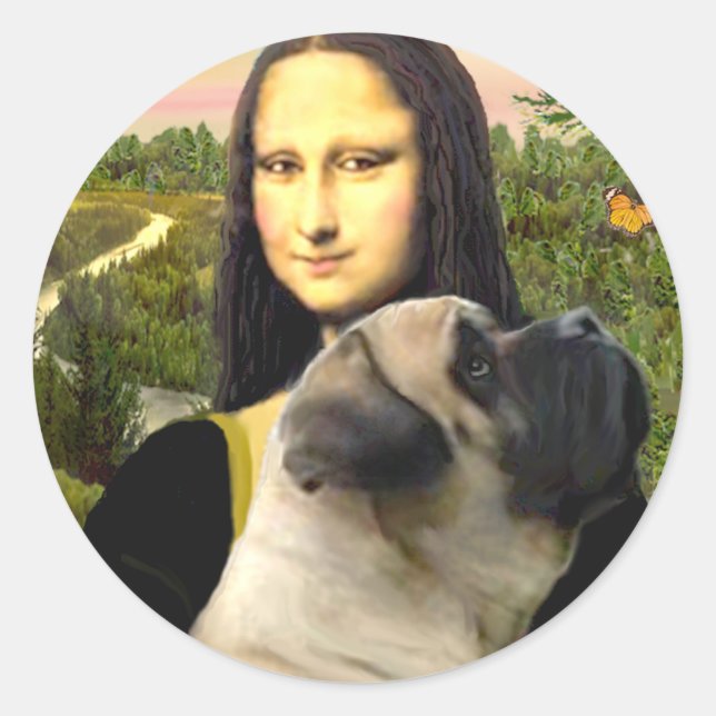 Sticker Rond Mona Lisa - Bouledogue Mastiff #1 (Devant)