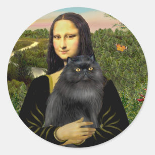 Sticker Rond Mona Lisa - Chat persan (noir)