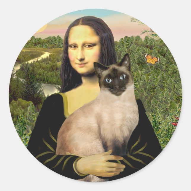 Sticker Rond Mona Lisa - Chat siamois Seal Point (Devant)
