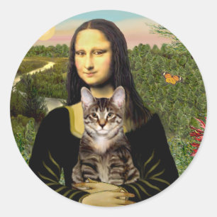 Sticker Rond Mona Lisa - Chat tigré tabby marron