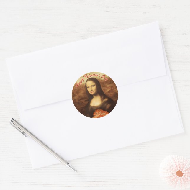 Sticker Rond Mona Lisa Cœur Saint-Valentin Bisou (Enveloppe)