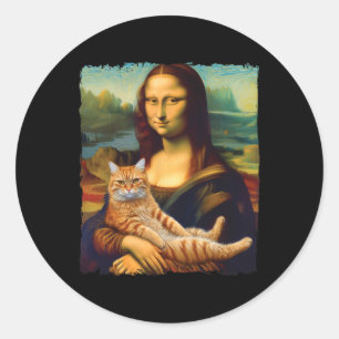 Sticker Rond Mona Lisa Holding Chat Portrait Art Peinture Kitty