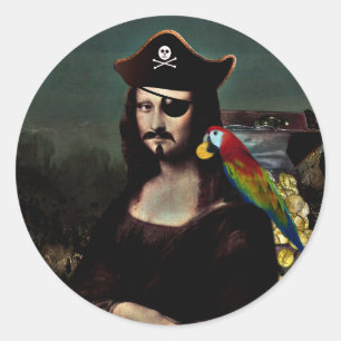 Sticker Rond Mona Lisa pirate avec cache-œil