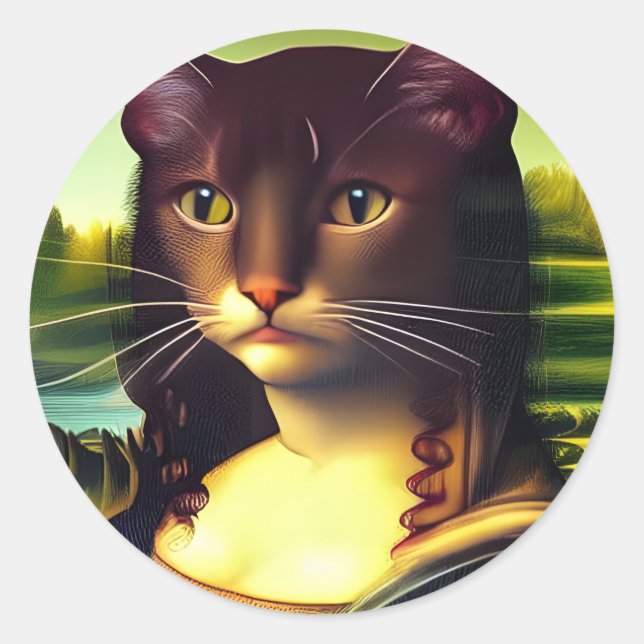 Sticker Rond Mona Lisa Portrait de chat (Devant)