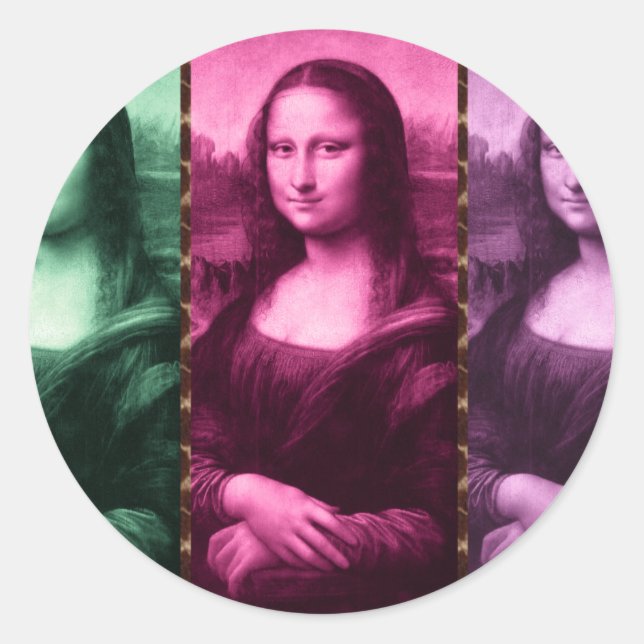Sticker Rond Mona Lisa Poster de animal rose rose violet (Devant)