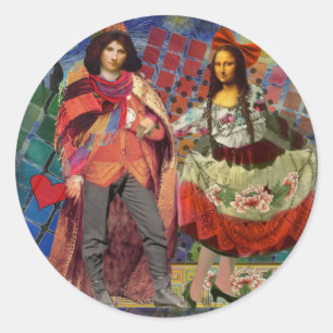 Sticker Rond Mona Lisa Romantique Drôle Coloré Travail d'art