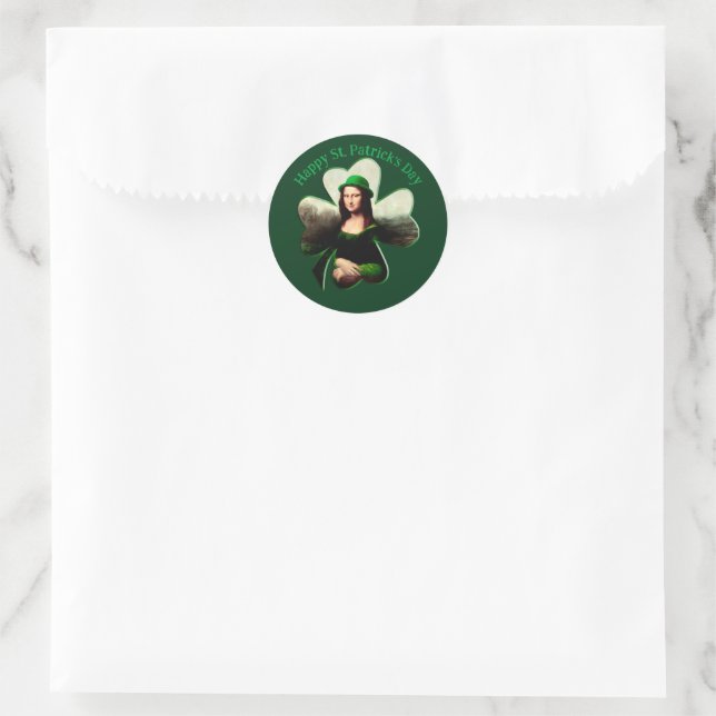 Sticker Rond Mona Lisa St. Patrick's Day Clover (Sac)