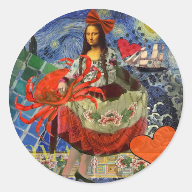 Sticker Rond Mona Lisa Starry Night Collage : surréalisme fanta (Devant)