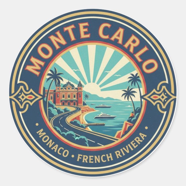 Sticker Rond Monaco Monte-Carlo la nuit (Devant)